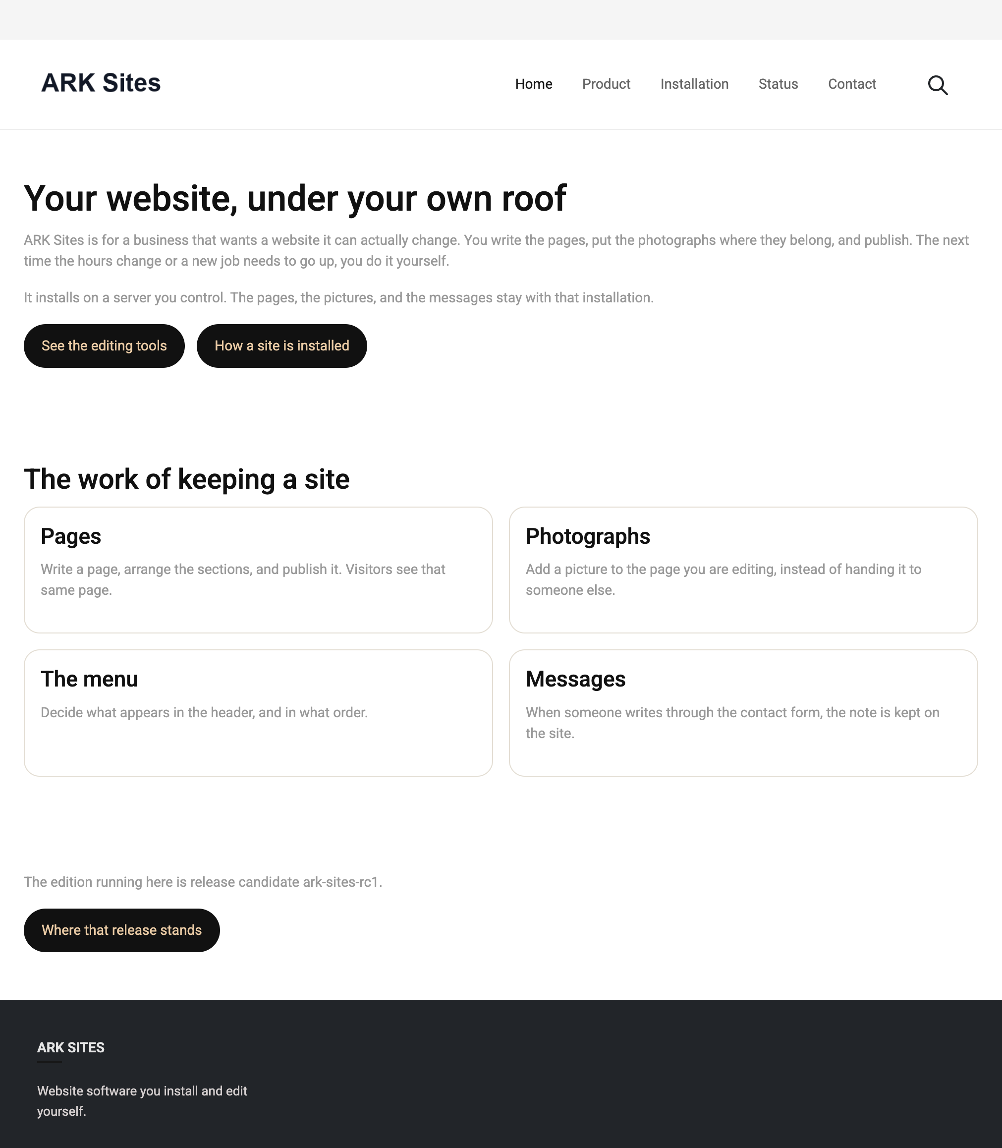 The public homepage after it was published